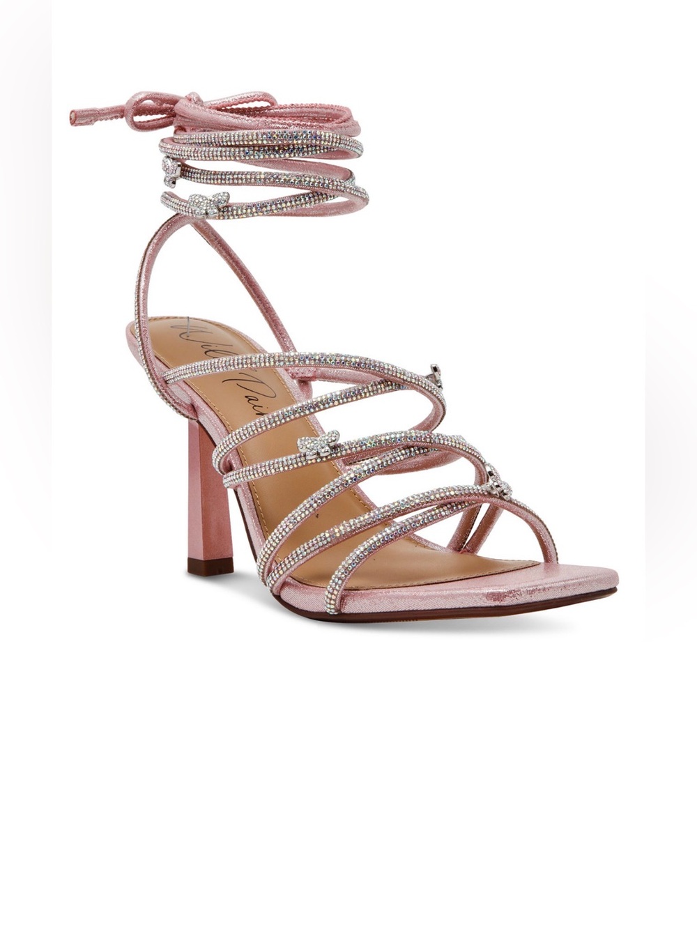 Wild Pair Rose Pink Rhinestone Wrap-Strap High Heel Sandals
